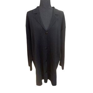 Chiara Marconi Black Cardigan Sweater 2X Merino Wool Made In Italy Minimalist